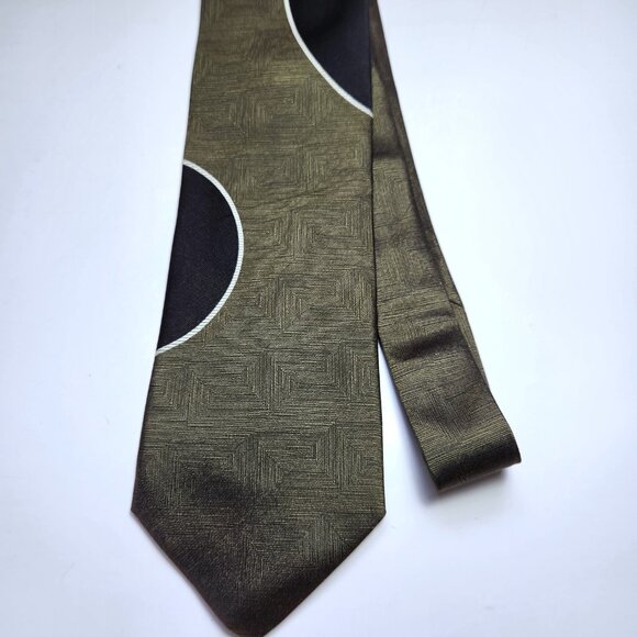 Gattonero Men's Necktie 100% Silk Green with Black and White 58" x 4" Italy - Picture 1 of 5